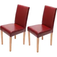 Mendler 2er-Set Esszimmerstuhl Stuhl Küchenstuhl Littau Leder, rot, helle Beine
