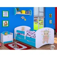 BDW , Kinderbett mit Matratze, Lattenrost, Schublade, LABU, Blau, 180x90