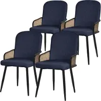 ML-Design Esszimmerstühle 4er Set Dunkelblau Stoffbezug Küchenstuhl mit Rattan Optik-Armlehnen Gepolsterte Stühle mit Metallbeinen Sessel ergonomisch