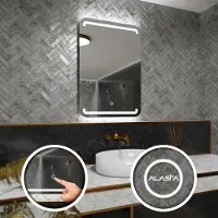 Alasta Rechteckiger LED-Spiegel 60x80 cm für Badezimmer, Wohnzimmer und Schlafzimmer