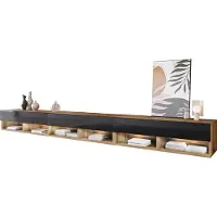 Mirjan 24 TV-Lowboard A300, TV-Tisch mit 3 Klappe, Stehend / Hängend, Wohnzimmer TV-Scharnk (Farbe: Wotan / Schwarz Hochglanz, mit weißer LED Beleuchtung)
