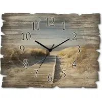 ARTland Holz Wanduhr Funkuhr - schwarzer Zeiger Nordseestrand auf Langeoog - Steg Größe: 40x30 cm