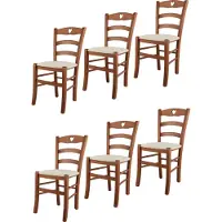 STOCK LINE t m c s Tommychairs - 6er Set Stühle CUORE für Küche und Esszimmer, Robuste Struktur aus lackiertem Buchenholz im Farbton Kirschholz und gepolsterte Sitzfläche mit Stoff in der Farbe Elfenbein bezogen