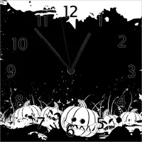 Wallario Design Wanduhr Halloween - Kürbisse und Fledermäuse in schwarz-weiß, Comic Stil aus Echtglas, Größe 30 x 30 cm