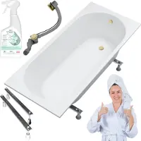 For you Aqua | Badewanne - Kronos Oval Badewanne - 160 x 70 cm - Mit Goldenem Siphon - Antibac - Einfach Zu Reinigen