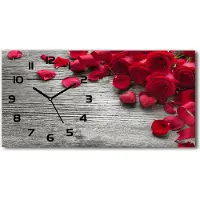 Tulup Wanduhr aus Glas – 60x30 cm - Glasbild - Glasuhr - Gehärtetes Glas - schwarze-zeiger - rote Rosen