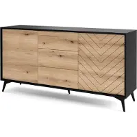 Masseno Kommode DIAMANTE 154 cm Sideboard mit 3 Schubladen und 2 Türen für Wohnzimmer Schlafzimmer Modern 154x39x77 cm Schwarz / Goldfarben