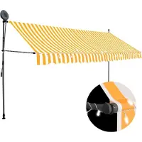 Syfax Einziehbare Markise Handbetrieben mit LED 350 cm Weiß Orange