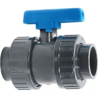 Haf 1x PVC 2 Wege Kugelhahn Blauer Griff mit 40mm | Klebemuffe x Klebemuffe | Absperrhahn aus grauem PVC-U | PN16 für PVC Verrohrung, Pool & Teich