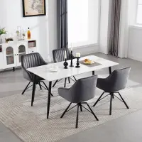 Woltu Esszimmerstühle drehbar 4er Set, Samt Sessel Wohnzimmer, Metallbeine, dunkelgrau