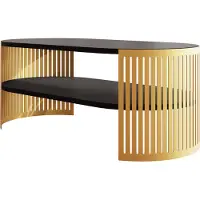 Mirjan 24 Couchtisch Fikoli Oval I Gold, Wohnzimmer Kaffeetisch, Gestell aus Stahl (Farbe: Gold / Schwarz Molet)