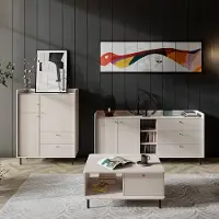Lomadox Wohnzimmer Set in sandbeige, Sideboard Highboard & Couchtisch 3-teilig modern - GORICA-133