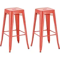 CLP 2er Set Barhocker Joshua I Stapelbare Tresenhocker aus Metall I Barstühle mit Fußstützen I Sitzhöhe 76 cm I Stapelhocker, Farbe: rot