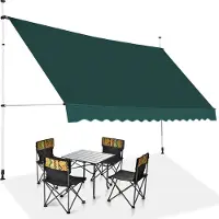 Costway Klemmmarkise 350cm breit, Balkonmarkise ohne Bohren, UV-beständig, höhenverstellbar, Sonnenschutz, Markise mit Handkurbel Grün