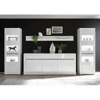 Lomadox Wohnwand-Set mit Vitrinen inkl. LED und Sideboard in weiß Hochglanz COGO-61 BxHxT: 369x198x42cm