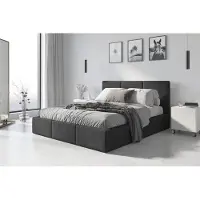 Markenlos Bett mit Lattenrost Jugendbett Doppelbett gepolsterte Boxspringbett Matratze, Farbe:grafit, Größe:140x200, Matratze:ohne Matratze