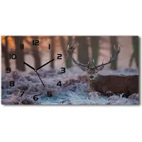 Tulup Wanduhr aus Glas – 60x30 cm - Glasbild - Glasuhr - Gehärtetes Glas - schwarze-zeiger - Deer bei Sonnenaufgang