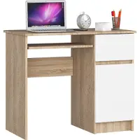 Akord PC-Schreibtisch PIKSEL rechts Sonoma-Eiche Front Weiß B90 x H77 x T50 cm