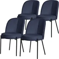 ML-Design Esszimmerstühle 4er Set Dunkelblau Küchenstühle aus Polyester mit Metallbeinen Wohnzimmerstühl mit Rückenlehne Polsterstühle für Esszimmer