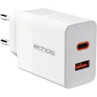 Echos 33W Dualport USB-C + USB-A Schnellladegerät | QC3.0, PD und PPS | Sehr breite Kompatibilität | Kompatibel mit Apple iPhone 12/13/14, Samsung Galaxy S20/21/22, Google Pixel, uvm. | weiß