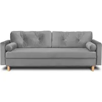 Konsimo Schlafsofa 3-Personen zeitloses Design mit weiche Sitzfläche und hohe Rückenlehne "ERISO", grau, Velour-Stoff, Scandinavian, 220x80x100cm