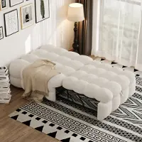 OKWISH Schlafsofa, 2-in-1-Fußhocker, mit Ausziehbett, Puffy-Bett Mit Metallrahmen,Teddy-Stoff, Beige