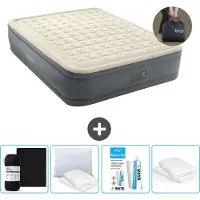 Intex Luftbett - 2 Personen - 152 x 203 x 46 cm - Grau - Inklusive Pumpe - Spannbettuch - Küssen - Reperaturset en Kissenschutz