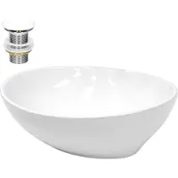 LuxeBath Waschbecken Aufsatzwaschbecken Oval, 41x33x14,2 cm, Weiß, aus Keramik, inkl. Ablaufgarnitur ohne Überlauf