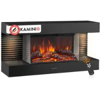 KAMINIO Elektrokamin LIZ - Elektrischer Wandkamin mit Heizung, 3D-Flammeneffekt, LED-Ambientelicht, Fernbedienung - Schwarz