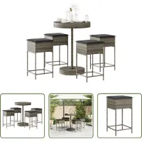 The Living Store 5-tlg. Gartenbar-Set mit Kissen Grau Poly Rattan