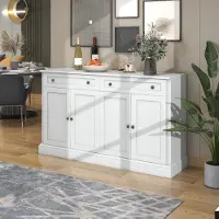 OKWISH Großes Sideboard Kommode Standschrank mit 4 Türen und 2 Schubladen, moderner Buffetschrank für Esszimmer und Wohnzimmer, 150 x 40 x 86 cm (L/B/H) Weiß