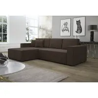 Fun-Möbel Ecksofa Schlafsofa Sofa CONOR Stoff Dunkelbraun Ottomane Links