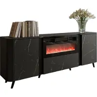 Mirjan 24 Kommode Volare 200 EF mit Kamin, Sideboard, Modernschrank, Kommode mit drei Drehtüren, Wohnzimmer Kollektion (Farbe: Schwarz / San Sebastian)