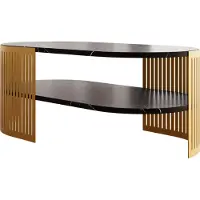 Mirjan 24 Couchtisch Fikoli Oval II Gold, Wohnzimmer Kaffeetisch, Gestell aus Stahl (Farbe: Gold / Black Pietra Grigia)