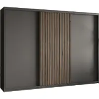 Masseno Schiebetürenschrank VONTE 270/205/60 cm Kleiderschrank mit Lamellen und Schubladen Schlafzimmer Schrank 3-türig Schwarz + Eiche Wotan