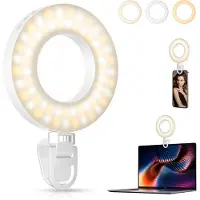 Zelurxx Tragbare Selfie Ring Light Lampe 3 Farbtemperaturen 4 Helligkeitsstufen USB Wiederaufladbar Handy Laptop, Weiß
