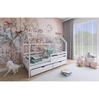 Fun-Möbel Hausbett Kinderbett BELLI 200x90cm Kiefer Massiv Weiß inkl. Rollrost