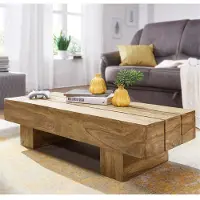 Lomadox Couchtisch Massiv-Holz Akazie Design Wohnzimmer-Tisch dunkel-braun Landhaus-Stil Beistelltisch B/H/T ca. 120/30/45cm