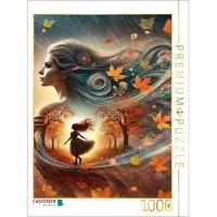 CALVENDO Puzzle Doppelbelichtung Silhouette einer FRau und ihrem inneren Kind im Herbstwind | 1000 Teile Lege-Größe 64 × 48 cm Foto-Puzzle für glückliche Stunden