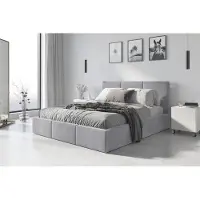 Markenlos Bett mit Lattenrost Jugendbett Doppelbett gepolsterte Boxspringbett Matratze, Farbe:asche, Größe:180 x 200 cm, Matratze:ohne Matratze