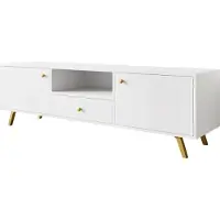 Mirjan 24 TV-Lowboard Siena 160, TV-Schrank mit zwei Drehtüren und Schublade, Metallgriffe in der Farbe Gold (Farbe: Weiß)