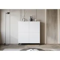 MINIO go for it , Hohe Kommode LOKET 120 cm – Elegantes Sideboard mit viel Stauraum und schrägen Füßen, Weiß Farbe