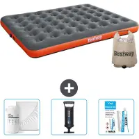 OEM Doppelbett - 2 Personen - 152 x 203 x 22 cm - Grau/Orange - Mit Bettwäsche - Pumpe und Reparaturset