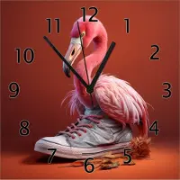 Wallario Design Wanduhr Flamingo im Sneaker aus Echtglas, Größe 30 x 30 cm