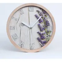 Tulup Holzuhr 30fi cm wanduhr - weiße Spitzen - Lavendel auf Holz