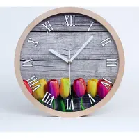 Tulup Holzuhr 30fi cm wanduhr - weiße Spitzen - Tulpen auf Holz