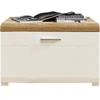 Lomadox Lowboard weiß mit Schubkasten 80 cm breit FARO-36 Deckplatte in Eiche Altholz Nb., B/H/T: ca. 80/51/47 cm