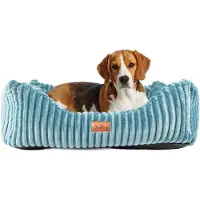 BOUTIQUEZOO Boutique ZOO Hundebett M 87x78 cm | Weiches Hundesofa mit Kissen | Waschbar & Rutschfest | Wildlederoptik Petrol
