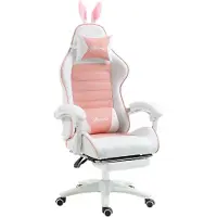 Moonbite Gaming-Stuhl mit Hasenohren und Fußstütze, PC-Sessel bis 135° neigbar, Sitzhöhe 44–52 cm, Kopf- und Lendenkissen, Kunstleder, Rosa