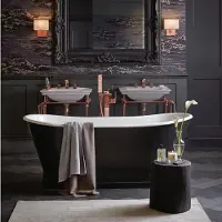 Casa Padrino Luxus Gusseisen Badewanne Schwarz / Weiß 170 x 68 x H. 69.5 cm - Gebogene freistehende Badewanne - Barock & Jugendstil Badezimmer Möbel